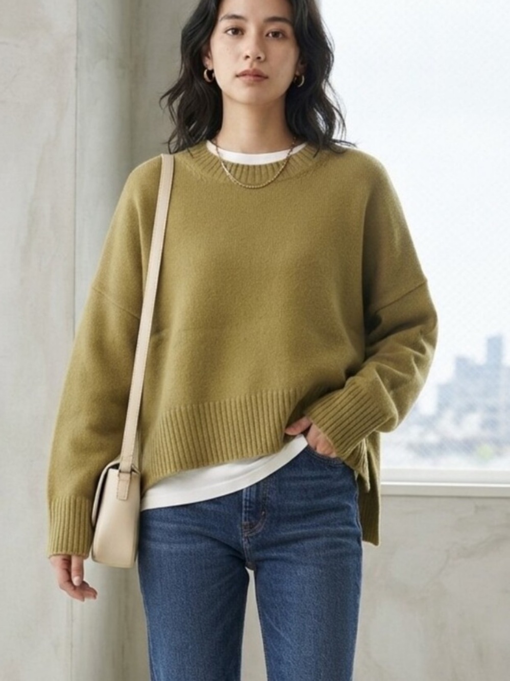 Quince Boyfriend Herb Green Crew Sweater